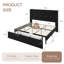 Lit plateforme capitonné avec grands tiroirs de rangement au pied du lit, tablette ouverte en tête de lit, éclairage DEL, chargement USB-C, sans sommier, options chenille ou velours hollandais-140860452-140860455