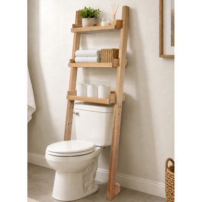 Wall-Leaning Solid Wood 3-Tier Over-the-Toilet Storage Shelf