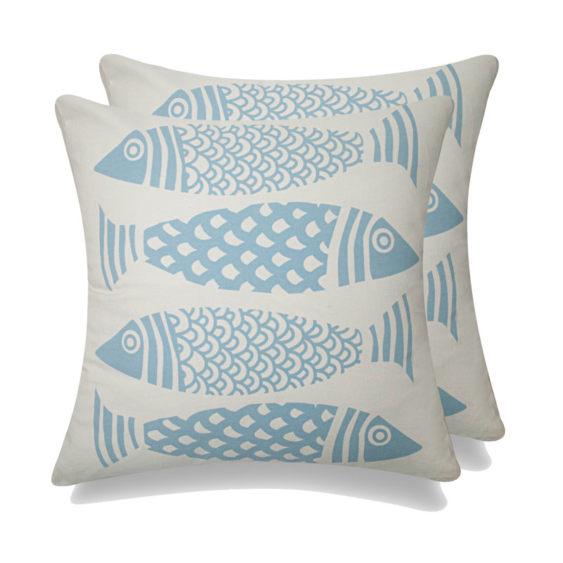 Housse et insert de coussin décoratif pour le poisson Summmerside Fish - ensemble de 2, Mélange de duvet, Bleu