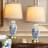 22” Blue White Porcelain Jar Lamp Set With Brass Base(Set Of 2)