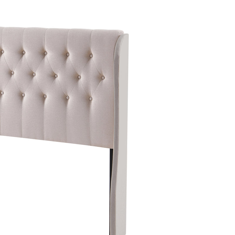 Beige Elegant Tufted Wingback Headboard, Queen