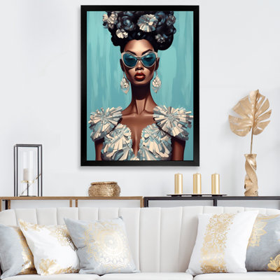 Élégante mode rétro bleue, déesse de la mode africaine I - impression