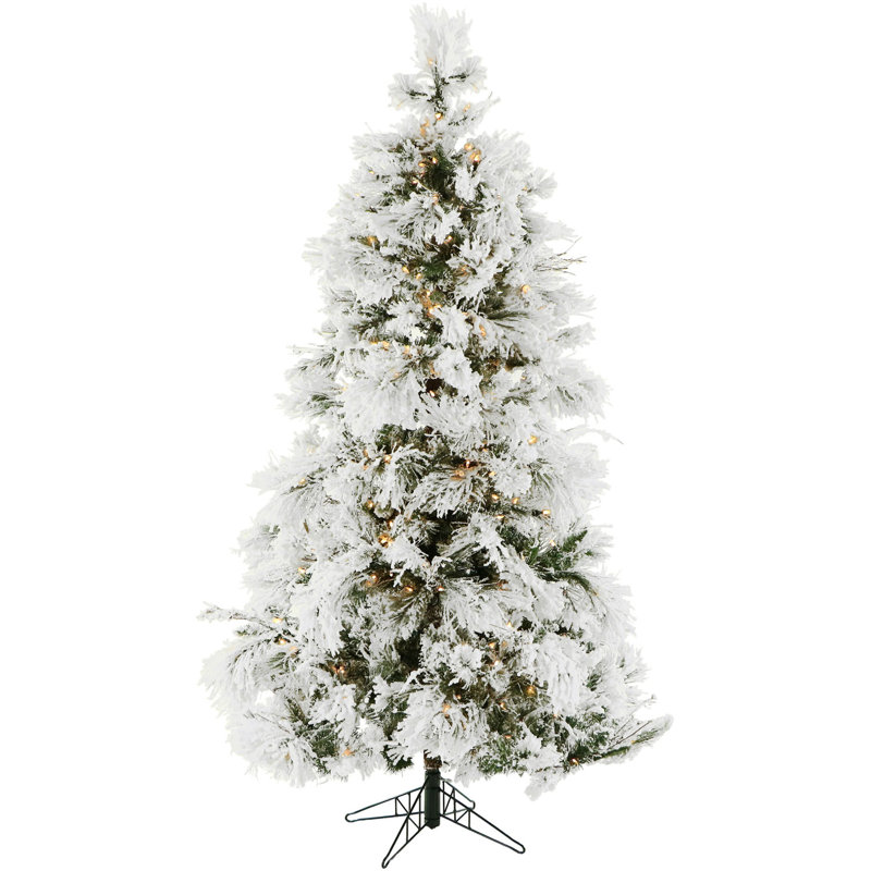 Snowy 9' White Pine Aritificial Christmas Tree with 850 Clear Lighs, 6.5'