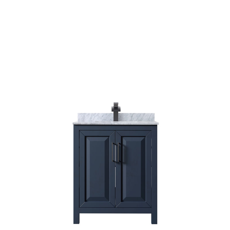 Daria 30'' W Single Vanity, Dark Blue, White Cultured Marble, Matte Black