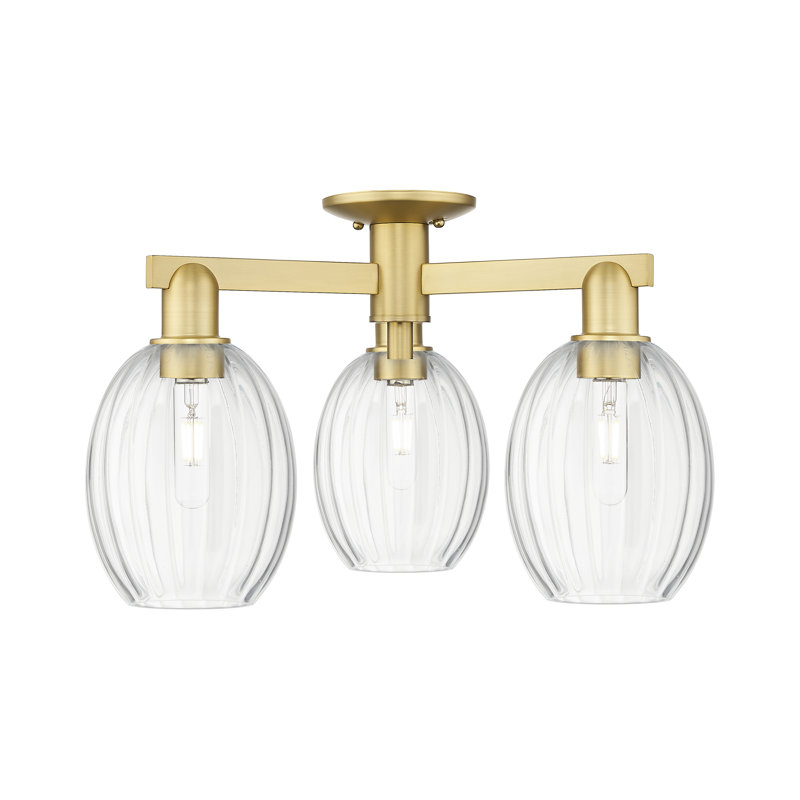 Ruvalcaba - 3 Light Bulb Shade Semi-Flush Mount, Clear, Satin Gold