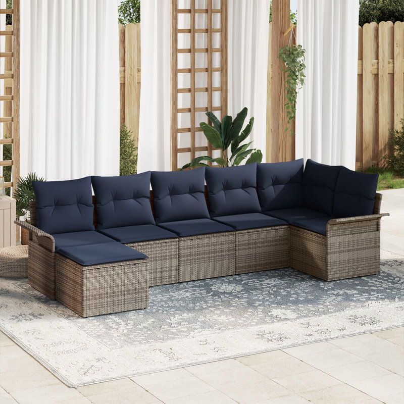 Ensemble de canapé de jardin avec coussin en rotin gris vidaXL, Structure grise / coussin bleu marine