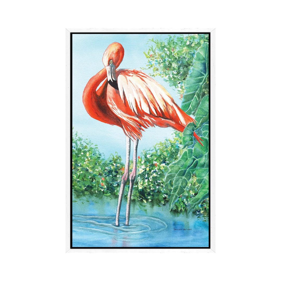 Flirty Flamingo von Christine Reichow - Galerie-verpackte Leinwand Giclée auf Leinwand