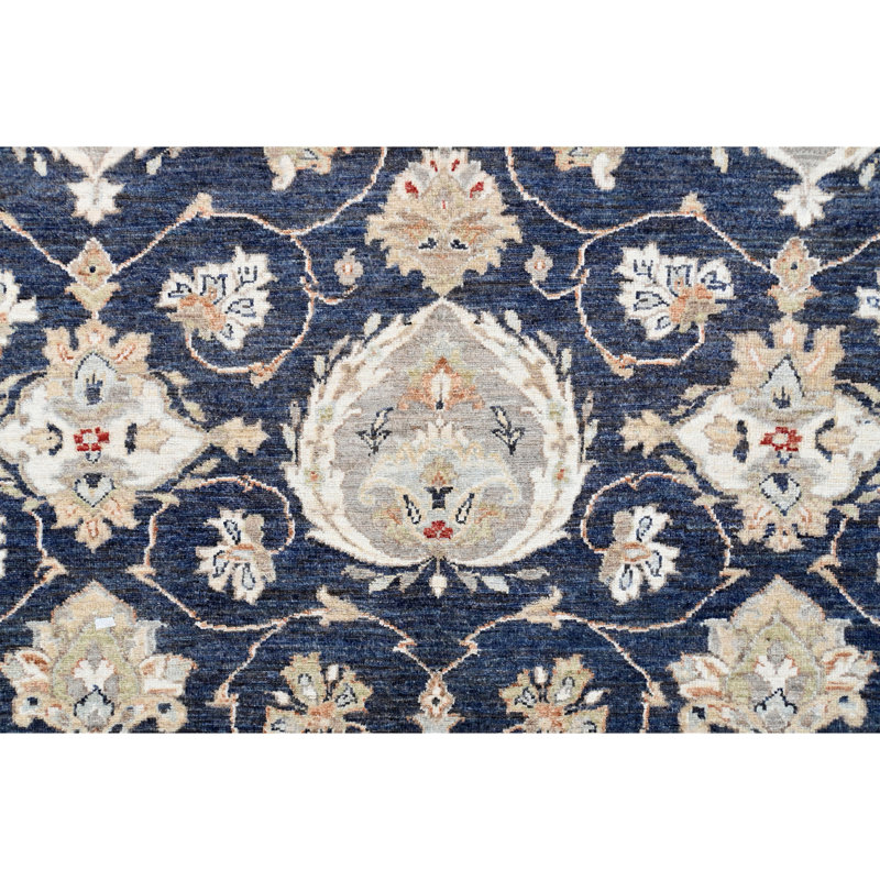 Tapis bleu et gris noué à la main de haute qualité