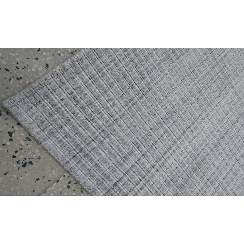 Tapis tissé à la main | Tapis en laine et bambou en soie moderne | Tapis d'intérieur gris clair de 7 mm d'épaisseur