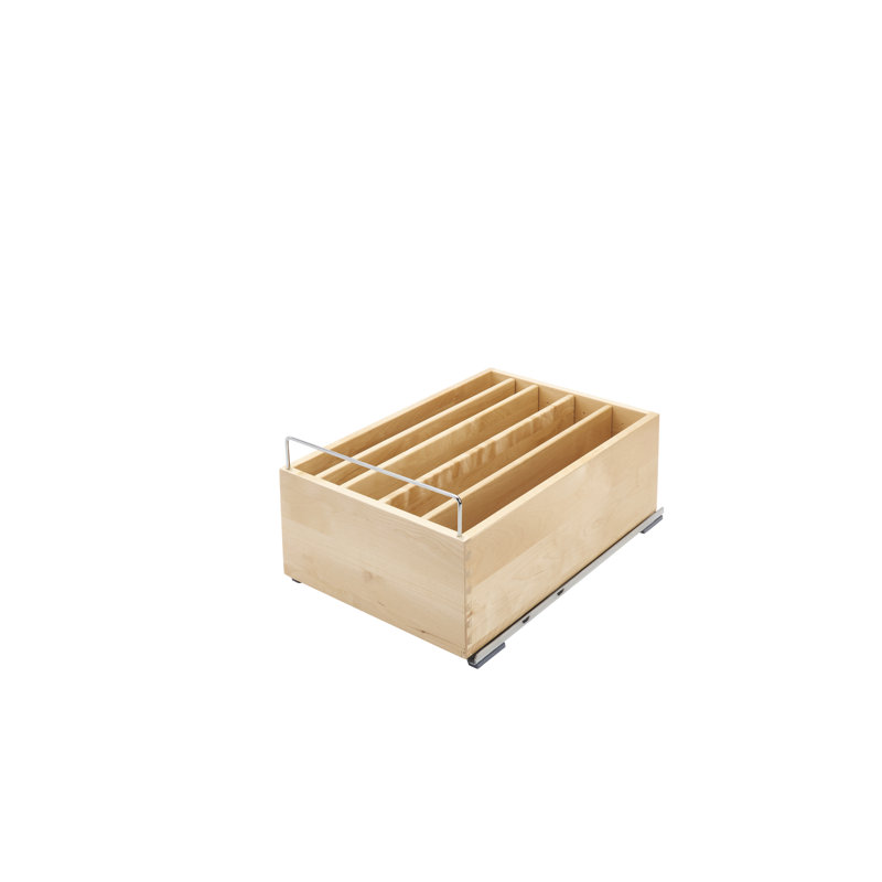 Casserole coulissante à base en bois avec fermeture en douceur, L 14,5 po