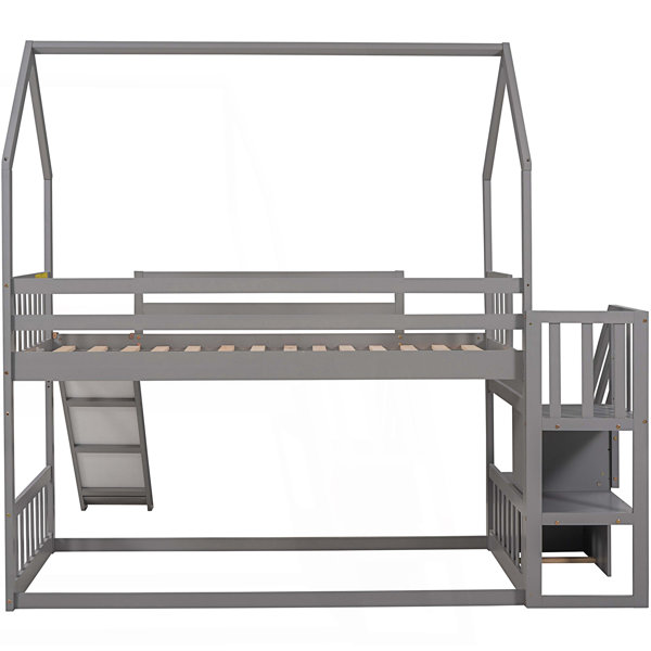 Harper Orchard Twin Over Twin House Bunk Bed With Convertible Slide ...