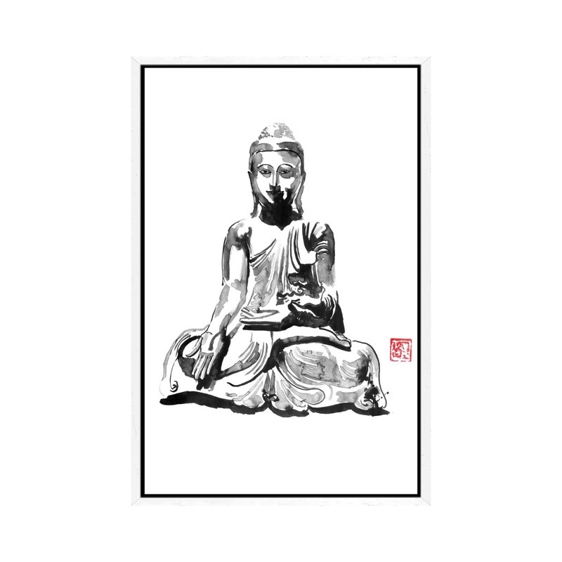Buddha by Péchane - Painting on Canvas, 101.6 cm H x 66.04 cm W, White Framed
