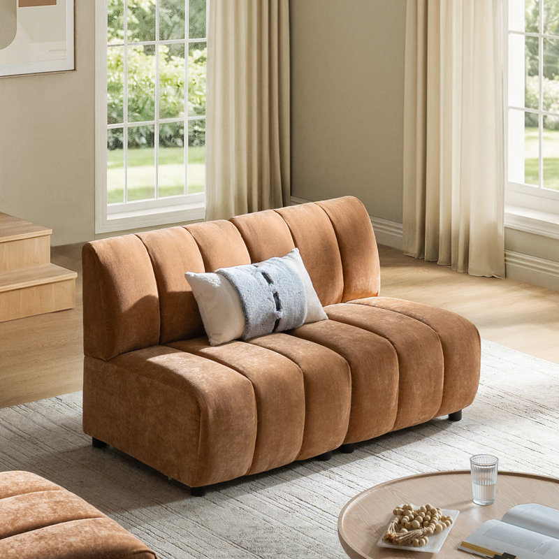 Canapé capitonné en chenille 2 pièces Hawkinge, Caramel