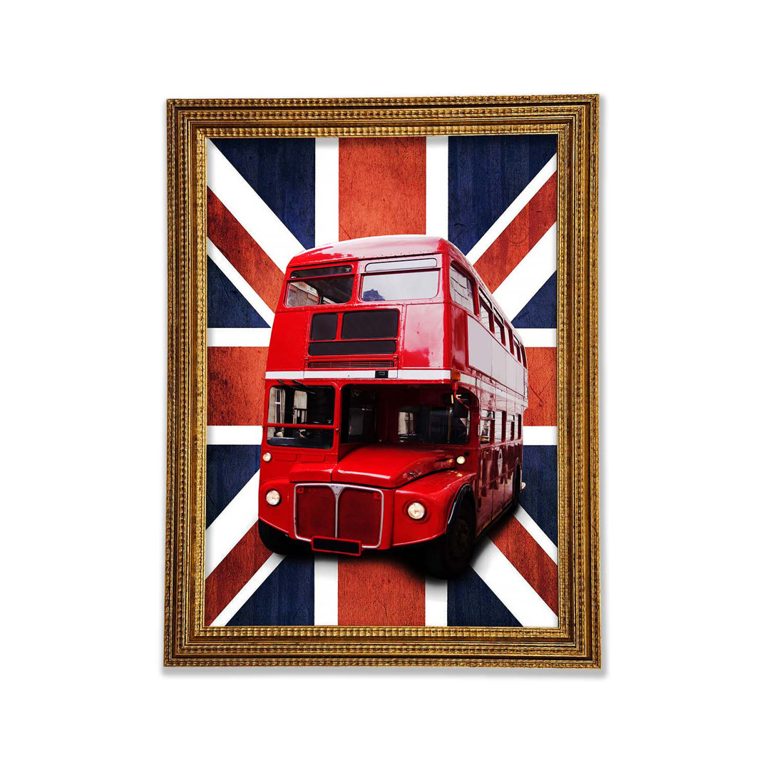 Roter Bus auf der britischen Flagge - Druck