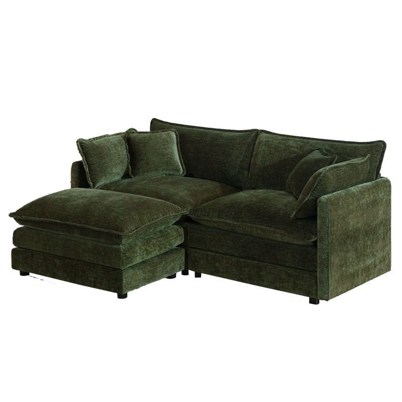 Living Room Set, L Shape Sofa, Chenille Sofa, For Living Room, Green Chenille, 33" H x 75.9" W x 57" D