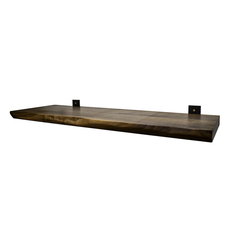 Fiorentino Solid Wood Bracket Shelf with Live Edge, Oiled Walnut