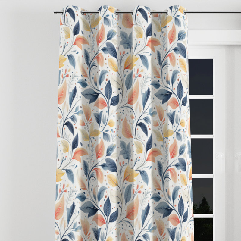 Rideaux occultant Boho - rideau à œillets à motif cachemire botanique orange - 1 panneau, 52" W x 84" L, Œillets argentés