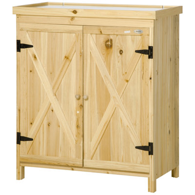 Armoire de rangement Outsunny, remise à outils extérieure avec plateau galvanisé et deux tablettes pour outils de jardin ou accessoires de piscine