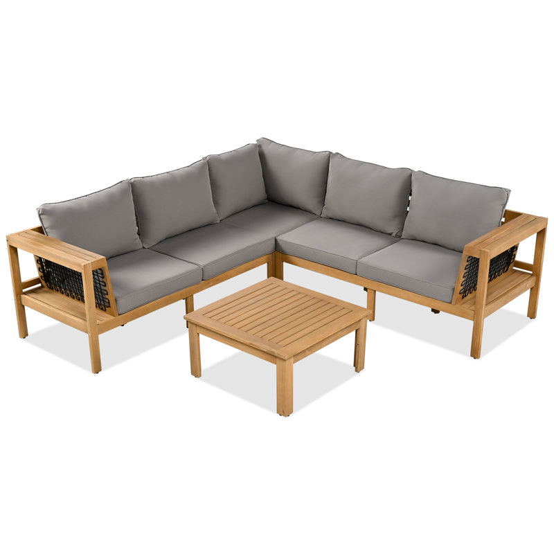 Ensemble de meubles de patio en bois d'acacia résistant aux intempéries avec sièges modulaires