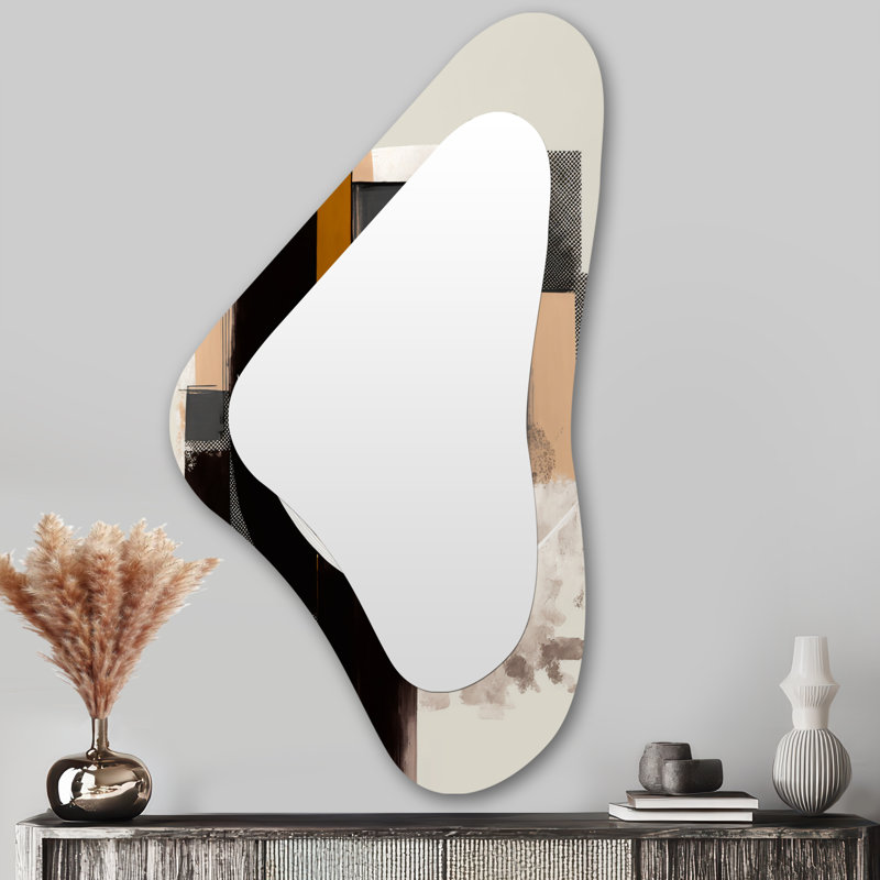 Jeanette Warm Watercolor Abstract II - miroir mural abstrait de forme unique, miroir décoratif asymétrique moderne, impression d'art en métal
