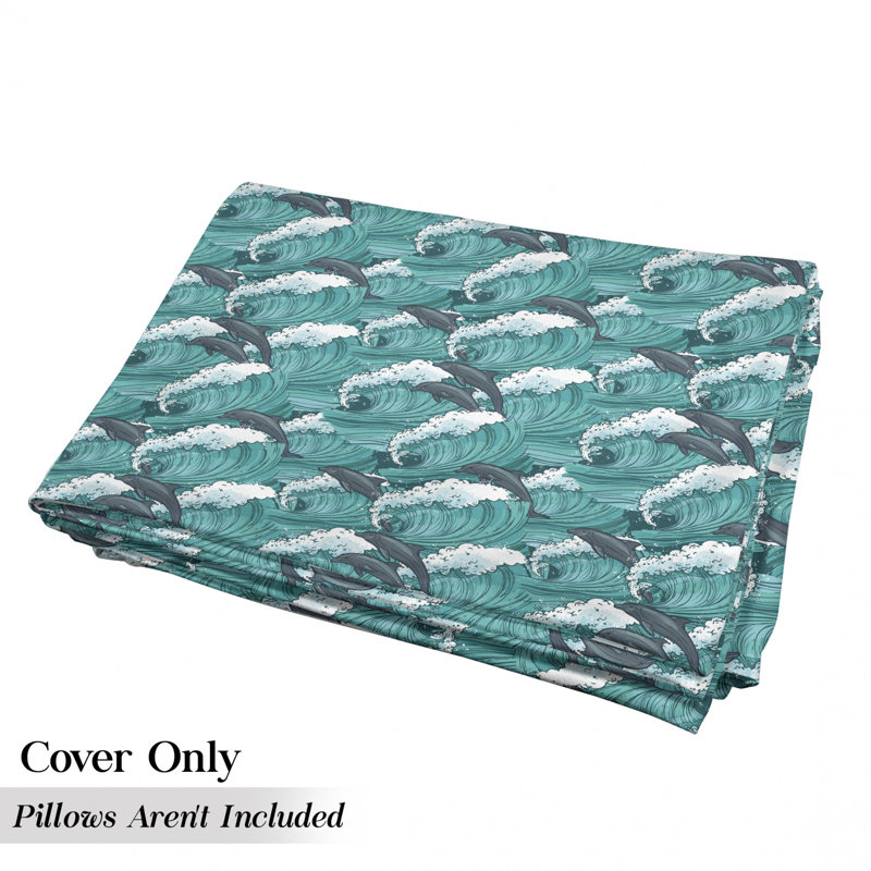 Housse de coussin d'extérieur Wavy Ocean with Dolphins Windy Surfing Doodle, H 2 po x l 27 po x P 88 po