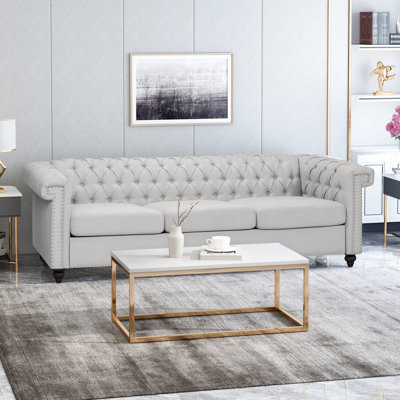 3 Seater Grey For Living Area, With Intricate Button Tufting And A Comfortable Low Back, 83"W X 32"D 26"H Timeless 3 , Laid-Back Home,