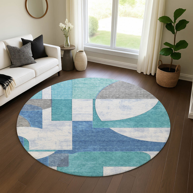 Tapis Mid-Century Premium lavable à la machine Mehara AMF1692, Rond 8 pi