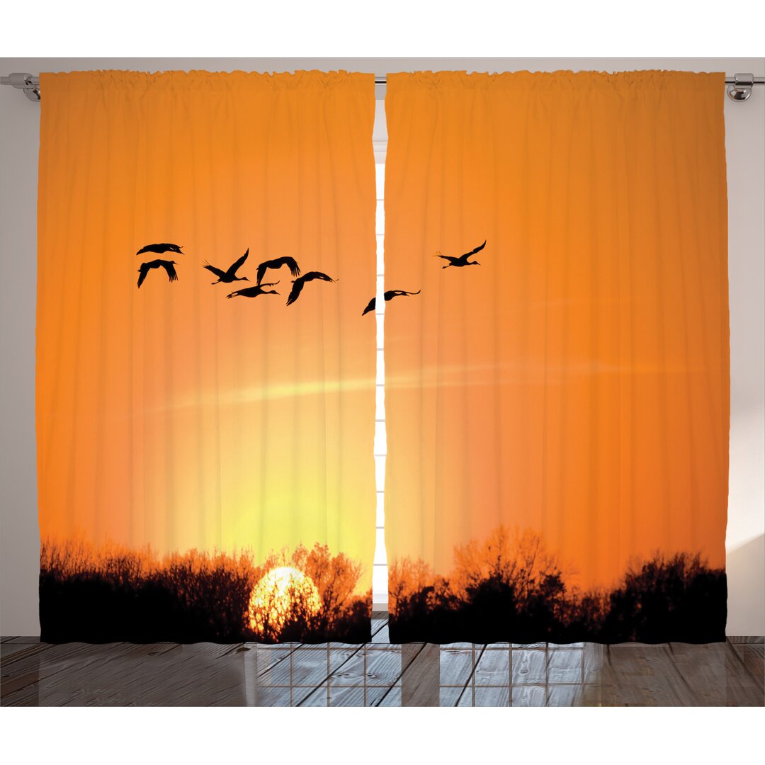 Rustikaler Vorhang, Migration Sunset Orange, Vogel, Orange Schwarz