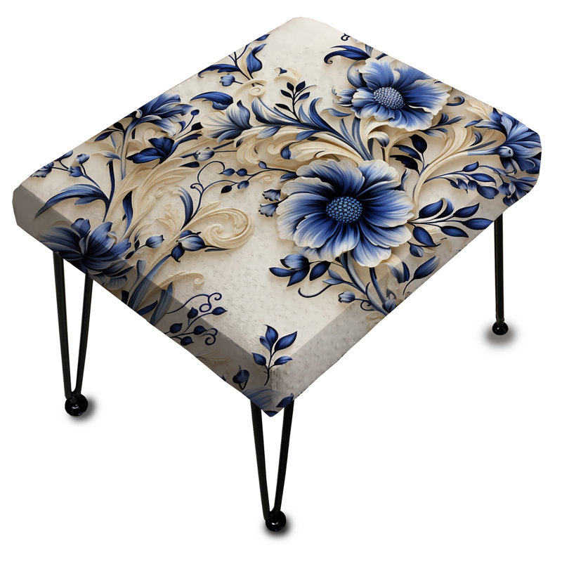 Repose-pieds rectangulaire bleu à motif floral de style victorien II