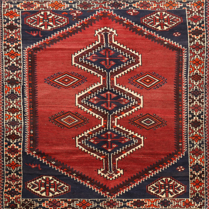 Tapis traditionnel rouge / noir Cloey, Carré 6 pi