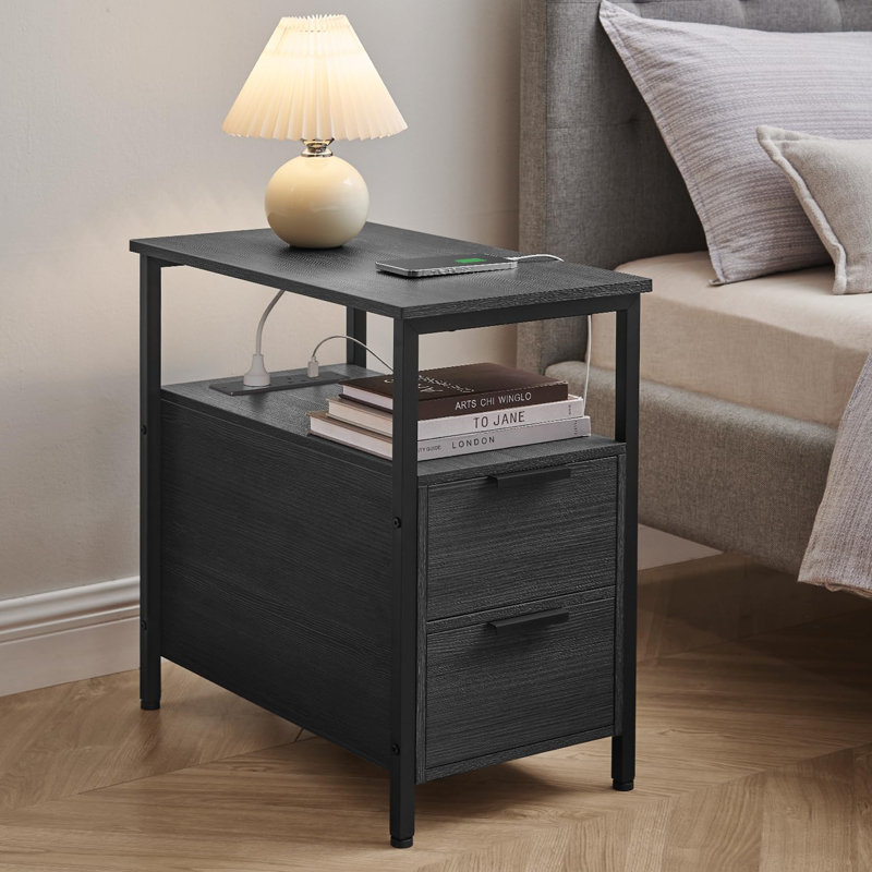 Annemiek 60cm W Metal Bedside Table, Gray