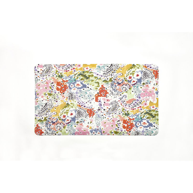 Teddi Floral Water Resistant Anti-Fatigue Non-Skid Kitchen Mat, Rectangle 1'8" x 2'8"