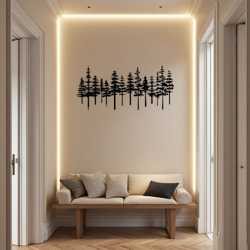 Metal Pine Tree Wall Art Decor, Black Forest Nature Wall Sculpture for Living Room, Bedroom, Office, Rustic Home Decor