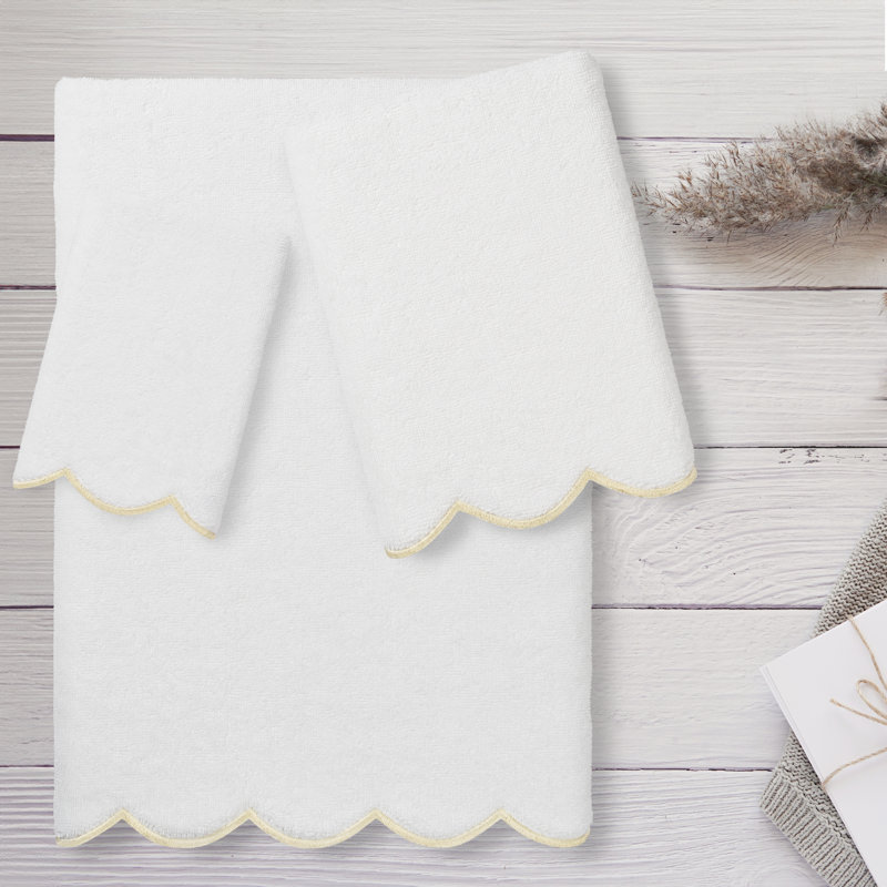  Ensemble de serviettes 100% coton ADORNIA, Ensemble 3 serviettes de bain, Blanc / beige