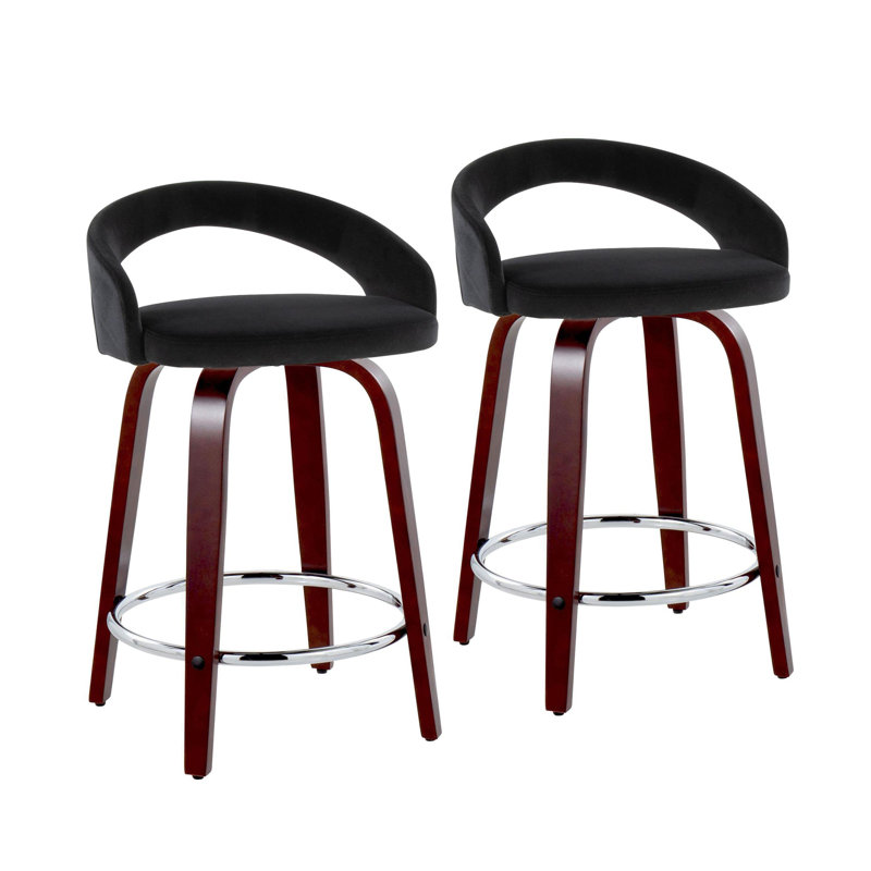 Laurenzio Upholstered 24" Fixed-Height Velvet Counter Stools (Set of 2), Counter Stool (23.75" Seat Height), Black Velvet