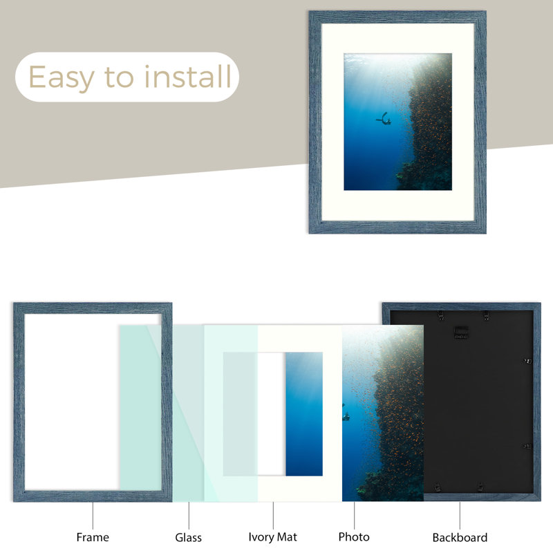 Cadres photos muraux Matte Gallery - Basics by Wayfair ™, 8 pi x 10 po emmêlé à 5 po x 7 po, Bleu