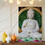 Toile, statue de Bouddha en marbre blanc serein avec détails complexes, art mural, une expression calme et yeux fermés-1101577337
