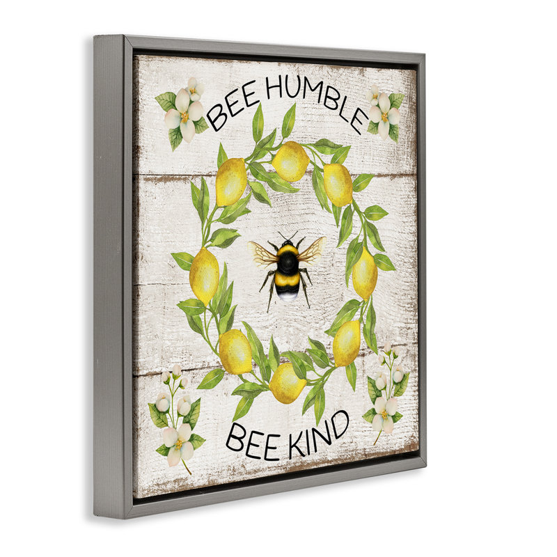  "Bee Humble & Kind", art mural flottant sur toile par Creatif Belle, H 18 po x l 18 po, Cadre flottant gris lustré