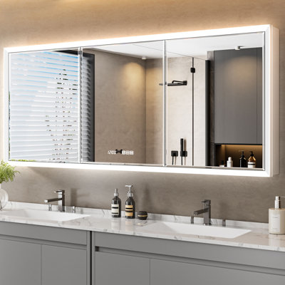 Ciyanna Goudeau LED Medicine Cabinet with Beveled Mirror & Clock, Outlets & USBs, Defogger, Adjustable Shelves