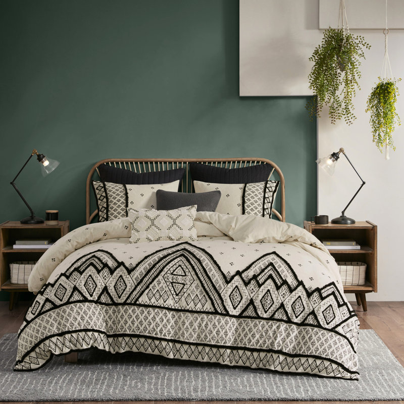 Housse de couette en mélange de lin et de coton de style grand avec garniture texturée