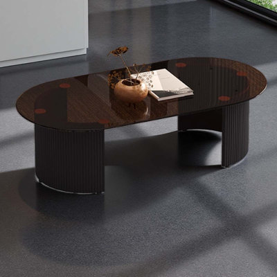 Oval dark brown glass coffee table