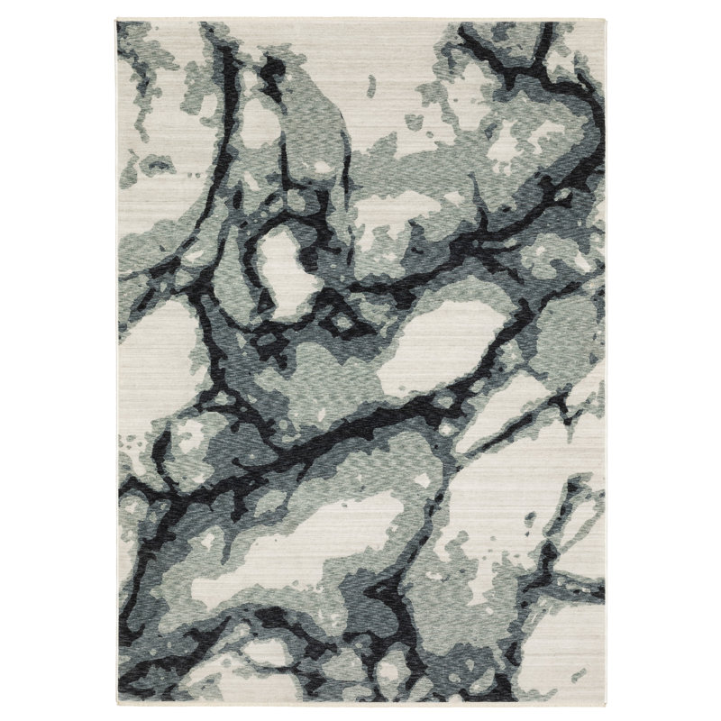 Maline Abstract Elements Blue/ Ivory Area Rug, Rectangle 5'3" x 7'9"