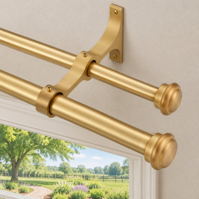 Warm gold adjustable dual window rods for 36-72", finished with end cap finials.