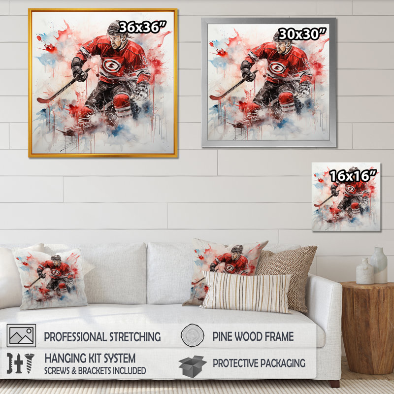 «Red Us Hockey Ice Chronicles» - art mural hockey, Toile tendue, H 30 po x l 30 po x P 1,5 po