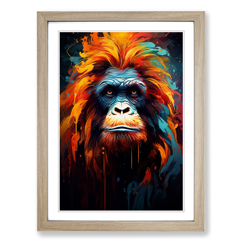 Orangutan Expressionism No.2 - Single Picture Frame Print on Wood, Oak Framed, 46cm H x 34cm W x 2cm D