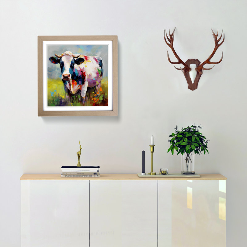 Cow Colour Field Painting - Framed Print, Oak