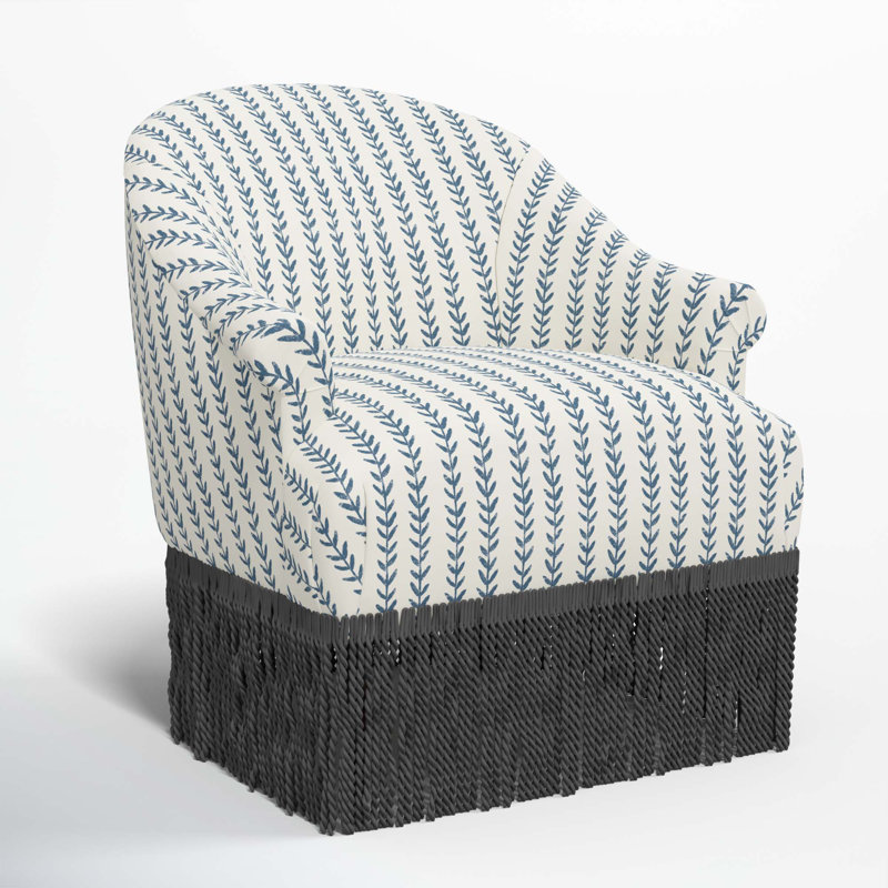 Fauteuil demi-tonneau en coton avec accoudoirs roulés encastrés et pieds en bois massif Callie, Noir