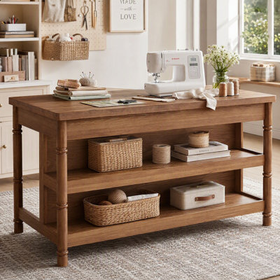 Table de couture en bois massif 63 po, poste de travail artisanal avec grande surface de travail