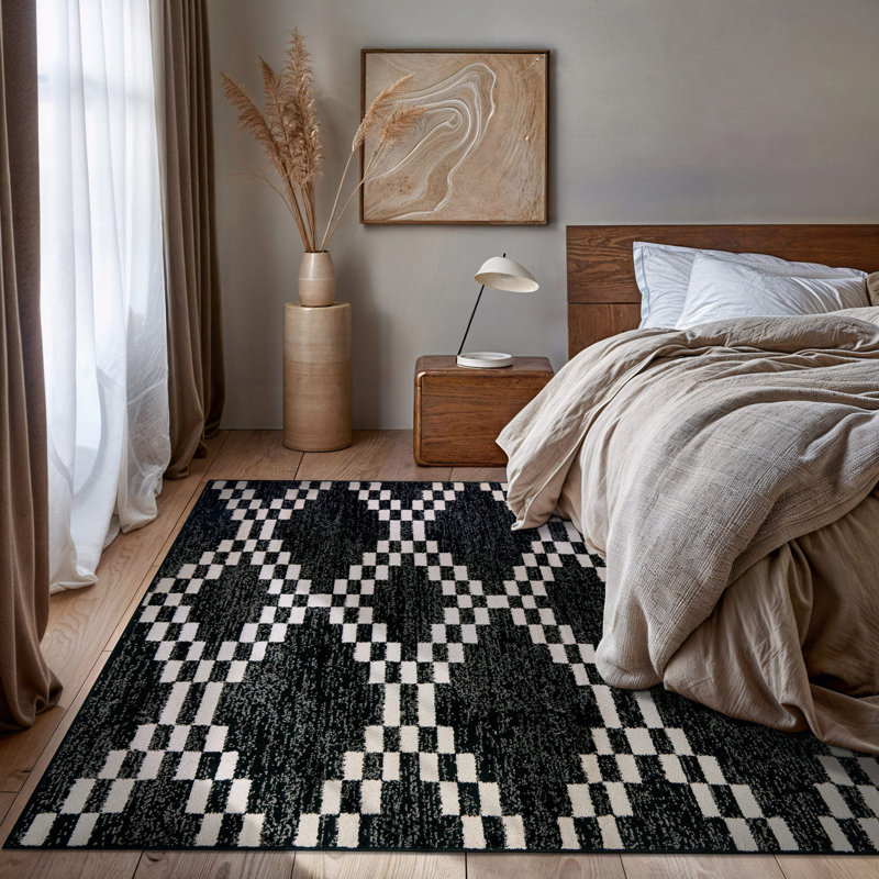 Modern Black And White Tribal Geometric Area Rug, Rectangle 7'10" x 10'