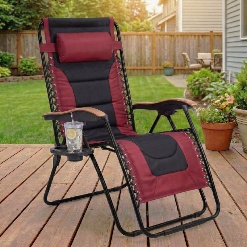 Très grand fauteuil rembourré zéro gravité, fauteuil inclinable pliable pour le patio, siège anti-gravité de 30 po de large avec porte-gobelet, support 400 lb